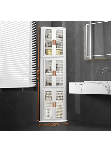 3-Layer Floor Corner Cabinet ABS+PP+PET Storage Drawer for Home 8829 (W47 x D30 x H162)cm - White