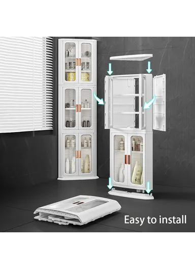 3-Layer Floor Corner Cabinet ABS+PP+PET Storage Drawer for Home 8829 (W47 x D30 x H162)cm - Tan