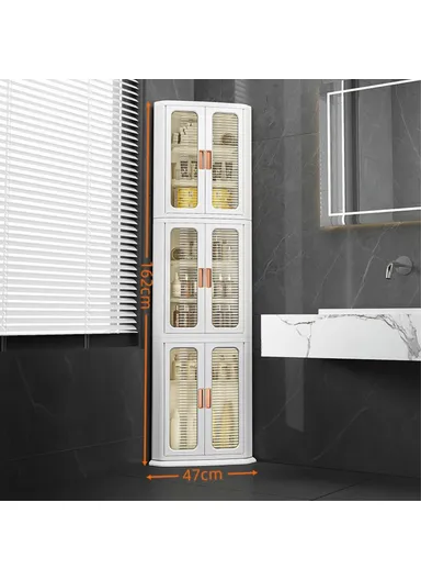 3-Layer Floor Corner Cabinet ABS+PP+PET Storage Drawer for Home 8829 (W47 x D30 x H162)cm - Tan