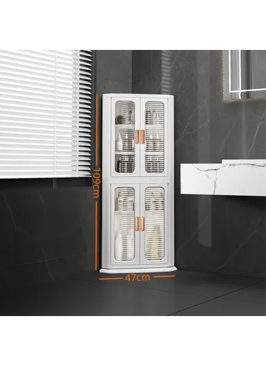 2-Layer Home Living Room Corner Cabinet ABS+PP+PET Storage Drawer 8829 (W47 x D30 x H109)cm - White