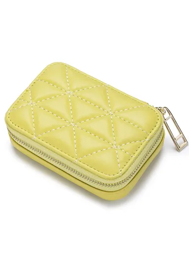 Top-Layer Cowhide Leather Travel Lipstick Storage Bag Mirror Design Zipper Makeup Bag - Yellow