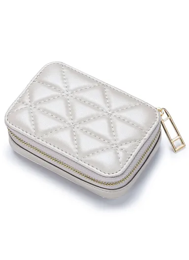 Top-Layer Cowhide Leather Travel Lipstick Storage Bag Mirror Design Zipper Makeup Bag - White