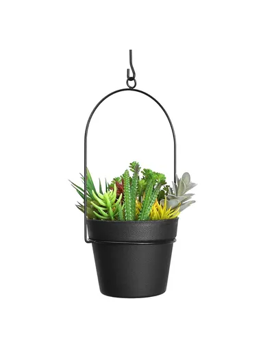 Hanging Plant Pot Indoor Outdoor Balcony Potted Flower Iron Display Basket 001-YL-221 - Barrel / Black