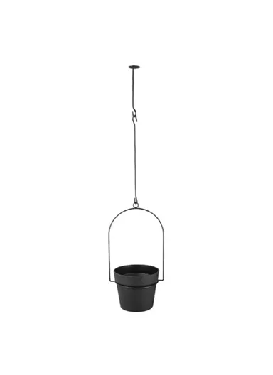 Hanging Plant Pot Indoor Outdoor Balcony Potted Flower Iron Display Basket 001-YL-221 - Barrel / Black