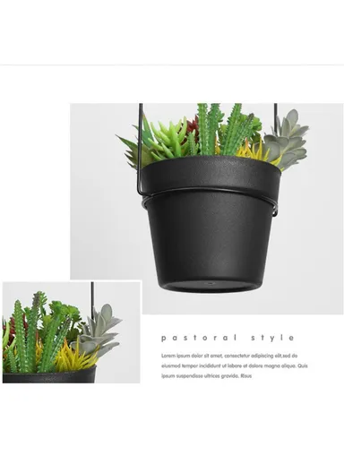 Hanging Plant Pot Indoor Outdoor Balcony Potted Flower Iron Display Basket 001-YL-221 - Barrel / Black