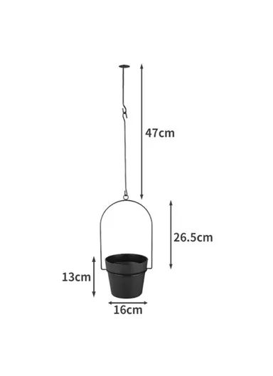 Hanging Plant Pot Indoor Outdoor Balcony Potted Flower Iron Display Basket 001-YL-221 - Barrel / Black