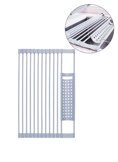 13 Rods Roll Up Dish Drying Rack Above Sink Kitchen Storage Organizer Tray Vegetables Holder - 52x32cm