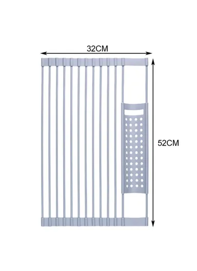 13 Rods Roll Up Dish Drying Rack Above Sink Kitchen Storage Organizer Tray Vegetables Holder - 52x32cm