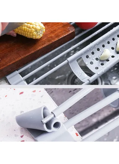 13 Rods Roll Up Dish Drying Rack Above Sink Kitchen Storage Organizer Tray Vegetables Holder - 52x32cm