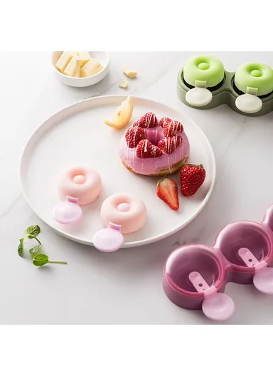 DIY Silicone Doughnut Ice Cream Mold Dessert Freezer Fruit Juice Milk Pop Ice Cube Mold with Sticks - Green