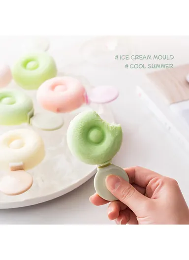 DIY Silicone Doughnut Ice Cream Mold Dessert Freezer Fruit Juice Milk Pop Ice Cube Mold with Sticks - Green