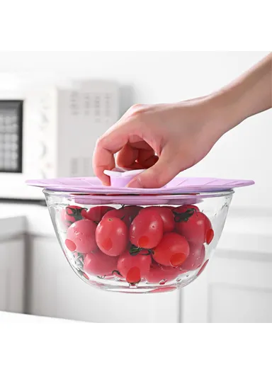 Cute Flower Silicone Preservation Cover Kitchen Bowl Lid - Pink