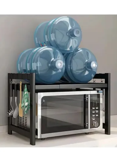 2-Tiers Carbon Steel Microwave Stand, Expandable Rack Storage Countertop (L66 x W32 x H82.5)cm - White