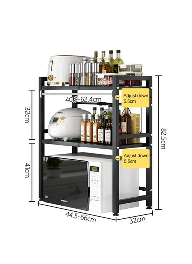 2-Tiers Carbon Steel Microwave Stand, Expandable Rack Storage Countertop (L66 x W32 x H82.5)cm - White