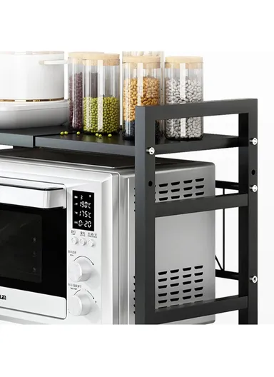 2-Tiers Carbon Steel Microwave Stand, Expandable Rack Storage Countertop (L66 x W32 x H82.5)cm - White