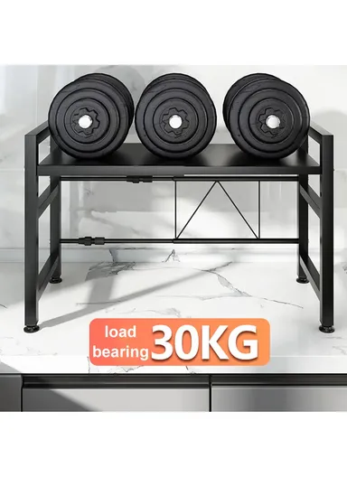 2-Tiers Carbon Steel Microwave Stand, Expandable Rack Storage Countertop (L66 x W32 x H82.5)cm - White