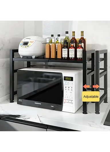 2-Tiers Carbon Steel Microwave Stand, Expandable Rack Storage Countertop (L66 x W32 x H82.5)cm - White