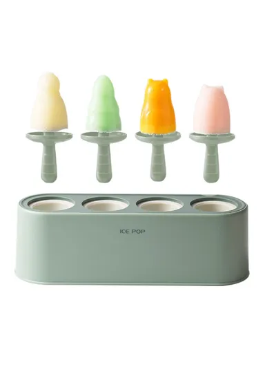 4-Grid Silicone Ice Pop Maker – Easy-Release, Reusable DIY Ice Cream Mold, Snowman Design - Light Green