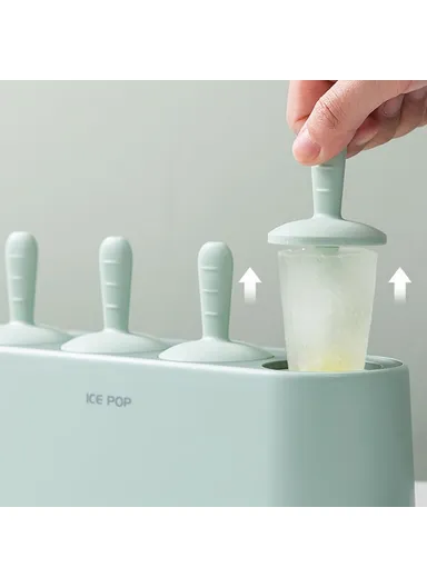 4-Grid Silicone Ice Pop Maker – Easy-Release, Reusable DIY Ice Cream Mold, Snowman Design - Light Green
