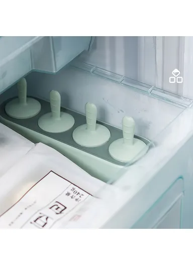 4-Grid Silicone Ice Pop Maker – Easy-Release, Reusable DIY Ice Cream Mold, Snowman Design - Light Green