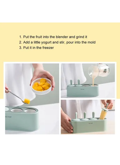 4-Grid Silicone Ice Pop Maker – Easy-Release, Reusable DIY Ice Cream Mold, Snowman Design - Light Green