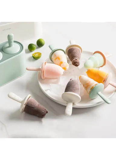 4-Grid Silicone Ice Pop Maker – Easy-Release, Reusable DIY Ice Cream Mold, Snowman Design - Light Green