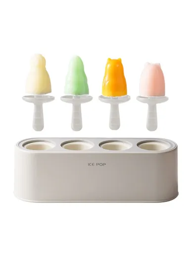 4-Grid Silicone Ice Pop Maker, Easy-Release, Reusable DIY Ice Cream Mold, Snowman Design (L23.5 x W7.7 x H12)cm - Grey &amp; White