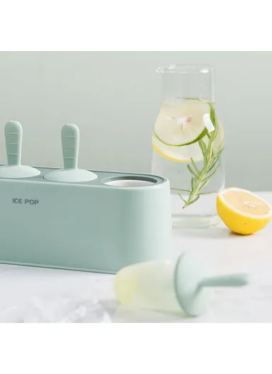 4-Grid Silicone Ice Pop Maker, Easy-Release, Reusable DIY Ice Cream Mold, Snowman Design (L23.5 x W7.7 x H12)cm - Grey &amp; White