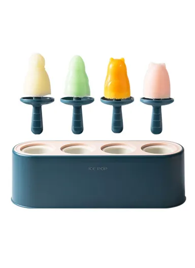 4-Grid Silicone Ice Pop Maker – Easy-Release, Reusable DIY Ice Cream Mold, Snowman Design - Dark Blue