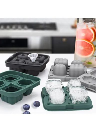 2-in-1 Silicone Ice Cube Tray Ice Making Mold with Funnel (L12 x W4.4)cm - Black