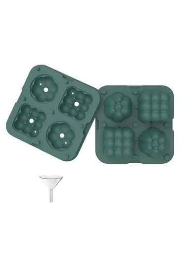 2-in-1 Silicone Ice Cube Tray Ice Making Mold with Funnel (L12 x W4.4)cm - Blackish Green
