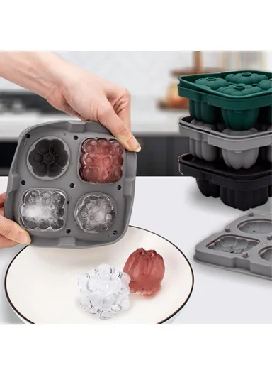 2-in-1 Silicone Ice Cube Tray Ice Making Mold with Funnel (L12 x W4.4)cm - Blackish Green