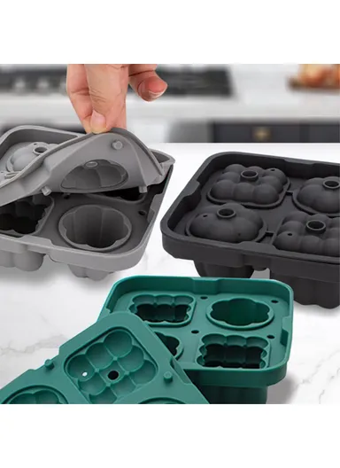 2-in-1 Silicone Ice Cube Tray Ice Making Mold with Funnel (L12 x W4.4)cm - Blackish Green