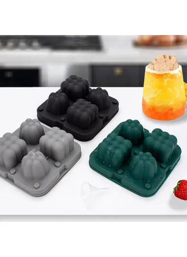 2-in-1 Silicone Ice Cube Tray Ice Making Mold with Funnel (L12 x W4.4)cm - Blackish Green