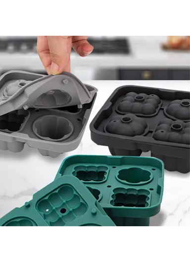 2-in-1 Ice Cube Tray Reusable Silicone Ice Making Mold With Funnel + Ice Clamp (W12 x H4.4)cm - Black