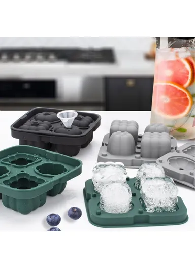 2-in-1 Ice Cube Tray Reusable Silicone Ice Making Mold With Funnel + Ice Clamp (W12 x H4.4)cm - Grey