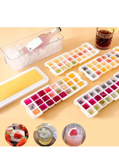 Food-Grade Silicone Ice Cube Tray with Lid Easy Release Flexible Ice Cube Mold Box (L27 x W10.5 x H9.5)cm - Yellow/Single Layer