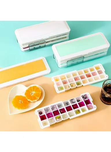 Food-Grade Silicone Ice Cube Tray with Lid Easy Release Flexible Ice Cube Mold Box (L27 x W10.5 x H9.5)cm - Yellow/Single Layer