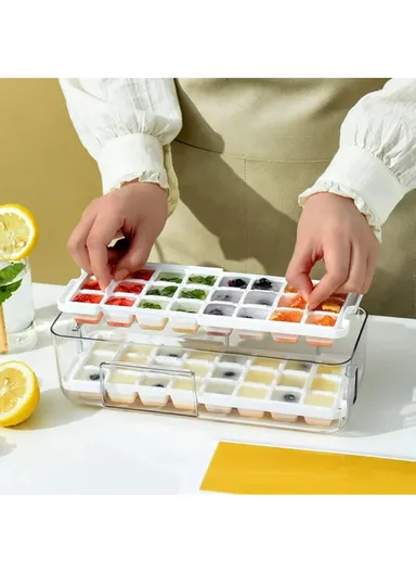 Food-Grade Silicone Ice Cube Tray with Lid Easy Release Flexible Ice Cube Mold Box (L27 x W10.5 x H9.5)cm - Yellow/Single Layer