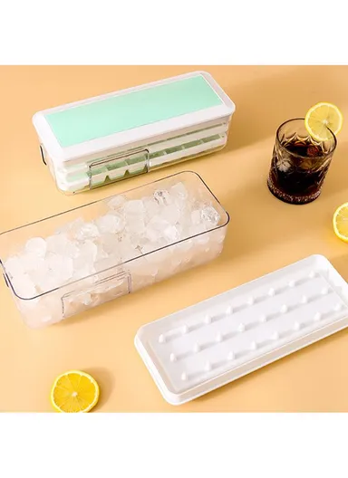 Food-Grade Silicone Ice Cube Tray with Lid Easy Release Flexible Ice Cube Mold Box (L27 x W10.5 x H9.5)cm - Yellow/Single Layer