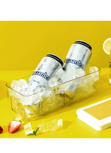 Food-Grade Silicone Ice Cube Tray with Lid Easy Release Flexible Ice Cube Mold Box (L27 x W10.5 x H9.5)cm - Yellow/Single Layer