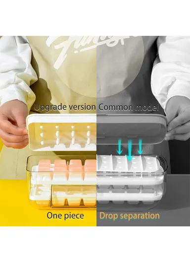 Food-Grade Silicone Ice Cube Tray with Lid Easy Release Flexible Ice Cube Mold Box (L27 x W10.5 x H9.5)cm - Yellow/Single Layer