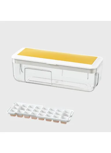 Food-Grade Silicone Ice Cube Tray with Lid Easy Release Flexible Ice Cube Mold Box (L27 x W10.5 x H9.5)cm - Yellow/Single Layer