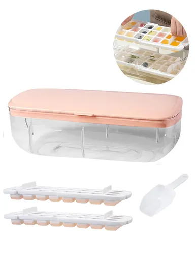 Multi Grid Drink Ice Cube Maker Refrigerator Ice Cube Mold Tray - Double Layer Ice Mold Set/Pink