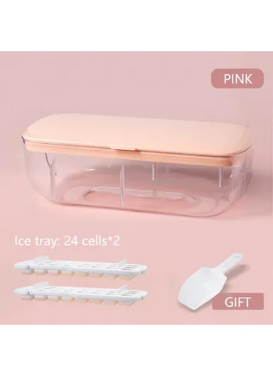 Multi Grid Drink Ice Cube Maker Refrigerator Ice Cube Mold Tray - Double Layer Ice Mold Set/Pink