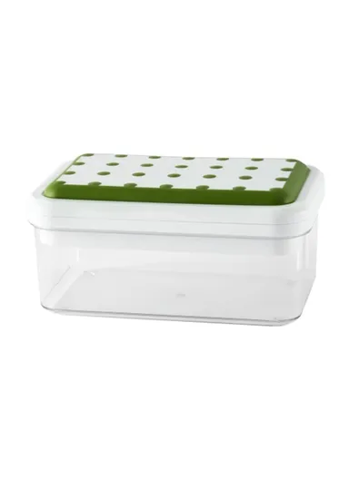 Double Layer Ice Cube Maker Mold Box Kitchen Press Ice Tray With Lid (L22 x W13.5 x H10.5)cm - Green