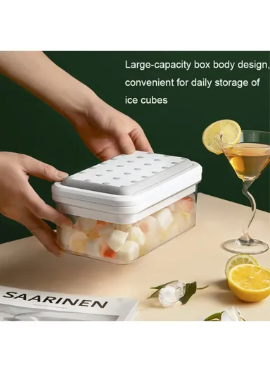 Double Layer Ice Cube Maker Mold Box Kitchen Press Ice Tray With Lid (L22 x W13.5 x H10.5)cm - Green