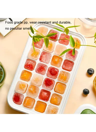 Double Layer Ice Cube Maker Mold Box Kitchen Press Ice Tray With Lid (L22 x W13.5 x H10.5)cm - Light Grey