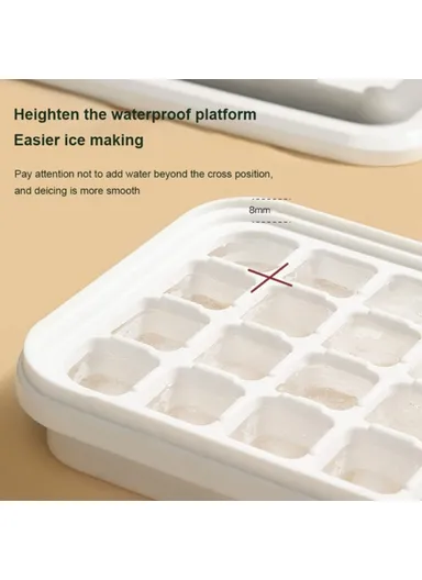 Double Layer Ice Cube Maker Mold Box Kitchen Press Ice Tray With Lid (L22 x W13.5 x H10.5)cm - Light Grey