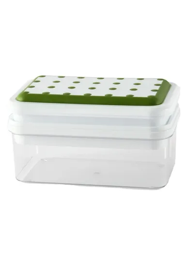 Double Layer Ice Cube Maker Mold Box Kitchen Press Ice Tray With Lid (L22 x W13.5 x H13.5)cm - Green